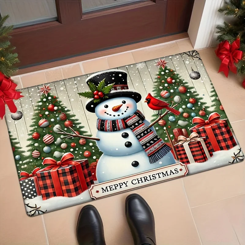 

Christmas Snowman Non-Slip Doormat Front Door Entrance Floormat Living Room Bedroom Bath Foot Mat for Christmas Home Decorations