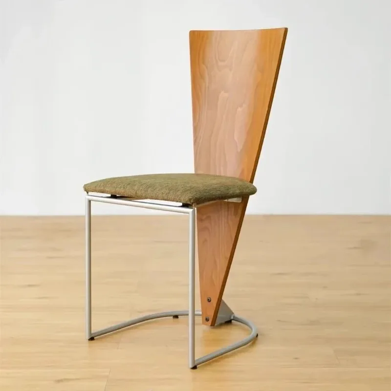 

Medieval wabi-sabi wind solid wood high backrest dining chair creative designer metal model room cafe reception chair