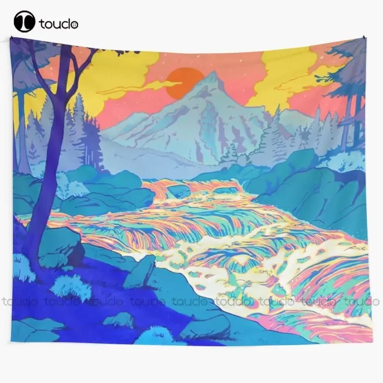 River Pop Art Comic Color Pop Culture Pop Landscape Tapestry Tapestry Wall Hanging For Living Room Bedroom Dorm Room Home Decor