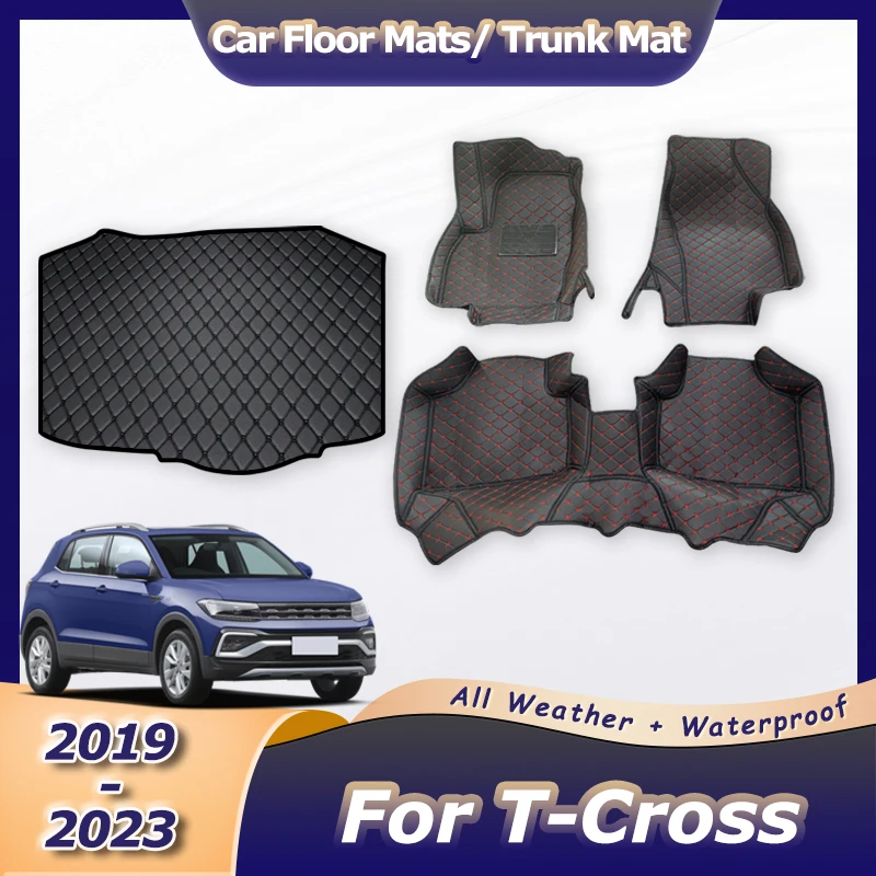 

Коврик для пола автомобиля, коврик в багажник для Volkswagen VW T-Cross 2019 2020 2021 2022 2023, кожаная подкладка для ног, аксессуары для интерьера автомобиля