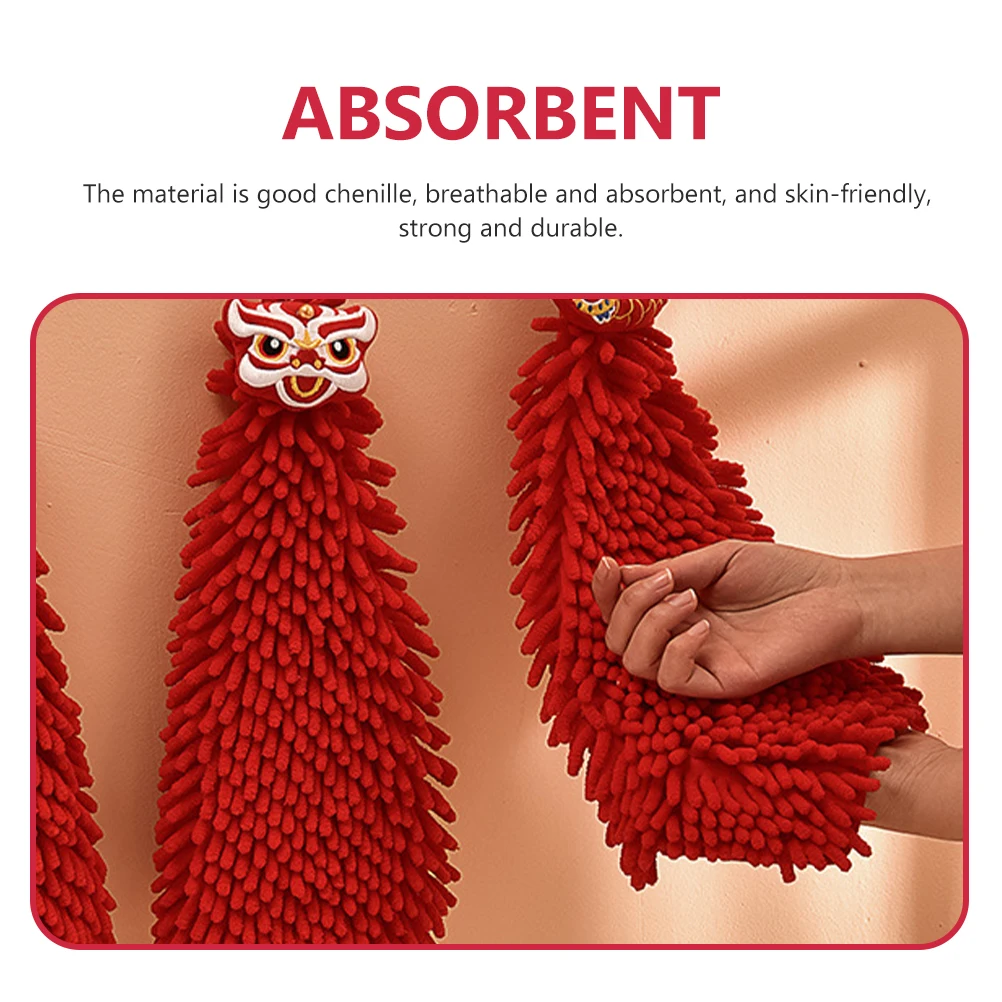منشفة يد معلقة حمراء، منشفة مسح الشنيل سريعة الجفاف ماصة للحمام والمطبخ، مريحة للمنزل