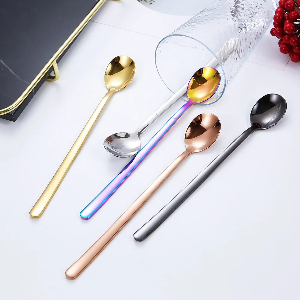 304 stainless steel ice spoon Korean-style long handle stirring  lengthened milk tea coffee creative dessert honey 