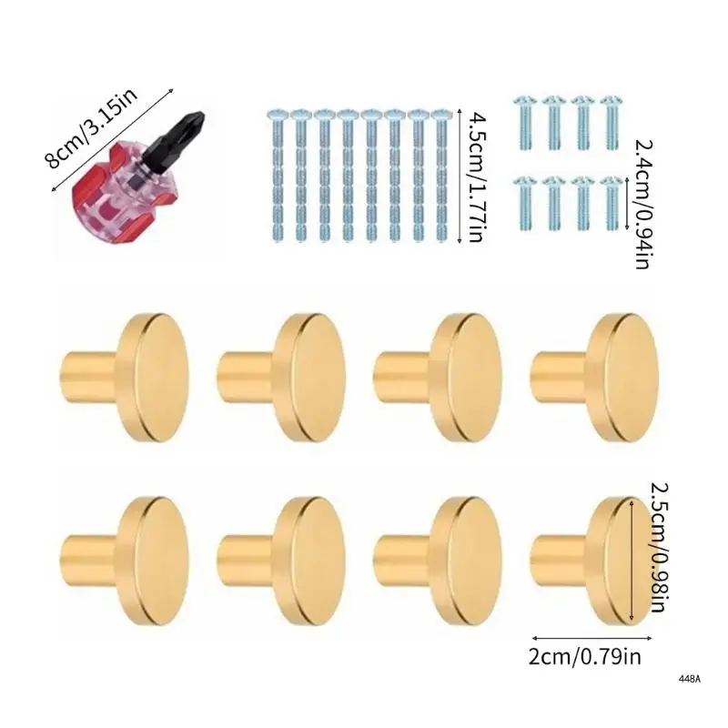 8pcs Gold Cabinet Knob Round Brushed Brass Pulls Handles Includes Screwdriver for Furniture Kitchen Dresser Wardrobe