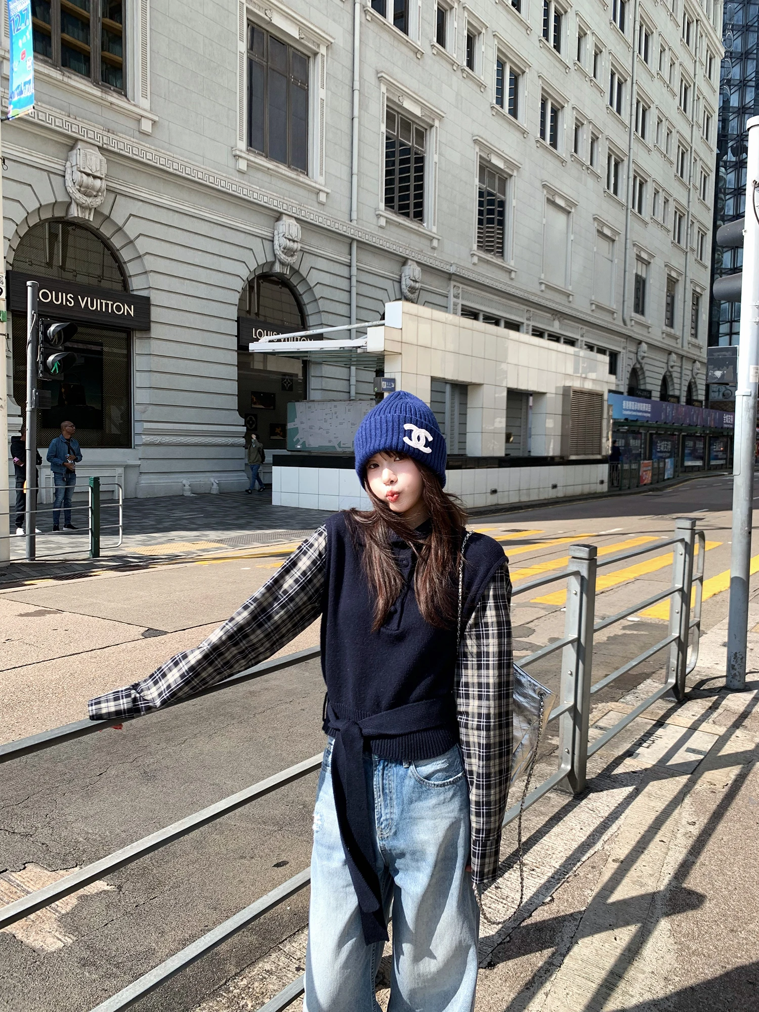 

Brandy Small King Gentle Luxury Middle-Aged Plaid Wool Blend Splicing Two-Way Wearable Stand Collar Sweater Clean Fit Sle