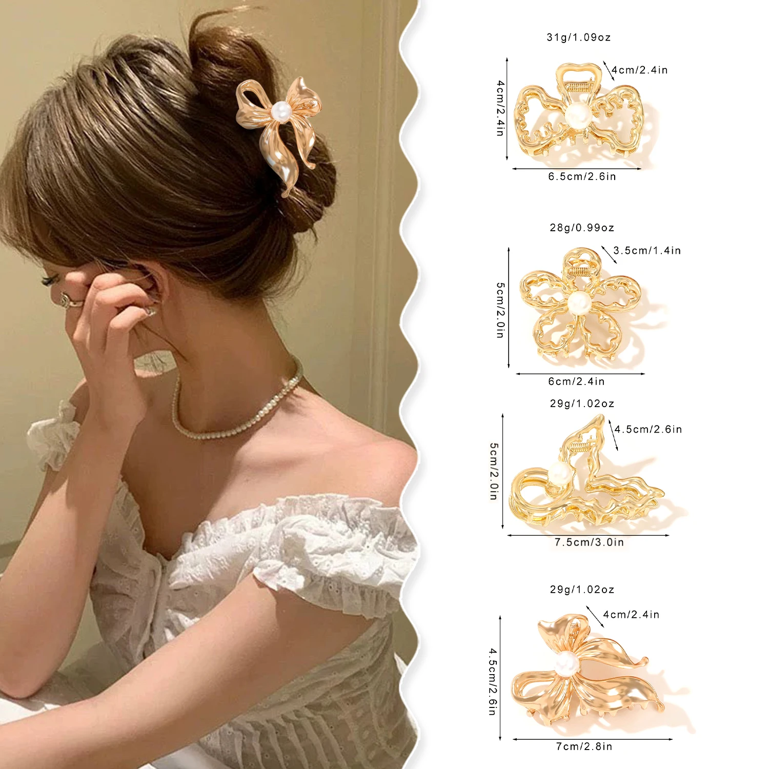 Korean New Trend Alloy Pearl Flower Bowknot Claw Clip Engagement Party Creative Headwear Women's Elegant Hair Accessories Gift