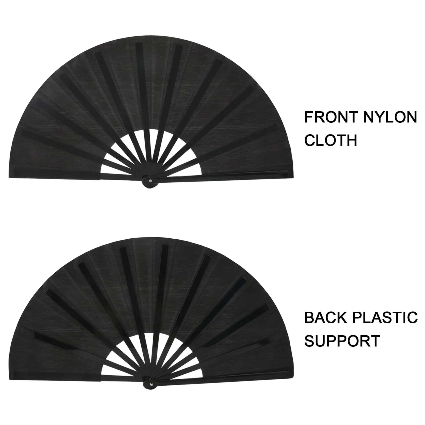 Wygodny 2-częściowy duży składany wentylator z nylonowej tkaniny Ręczny składany wentylator Chiński wentylator Kung Fu Tai Chi Czarna dekoracja Składana ręka F