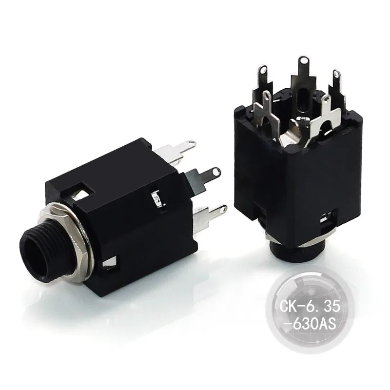 CK-6.35-630AS audio headphone socket, mixing console, microphone jack with threaded five pins, black