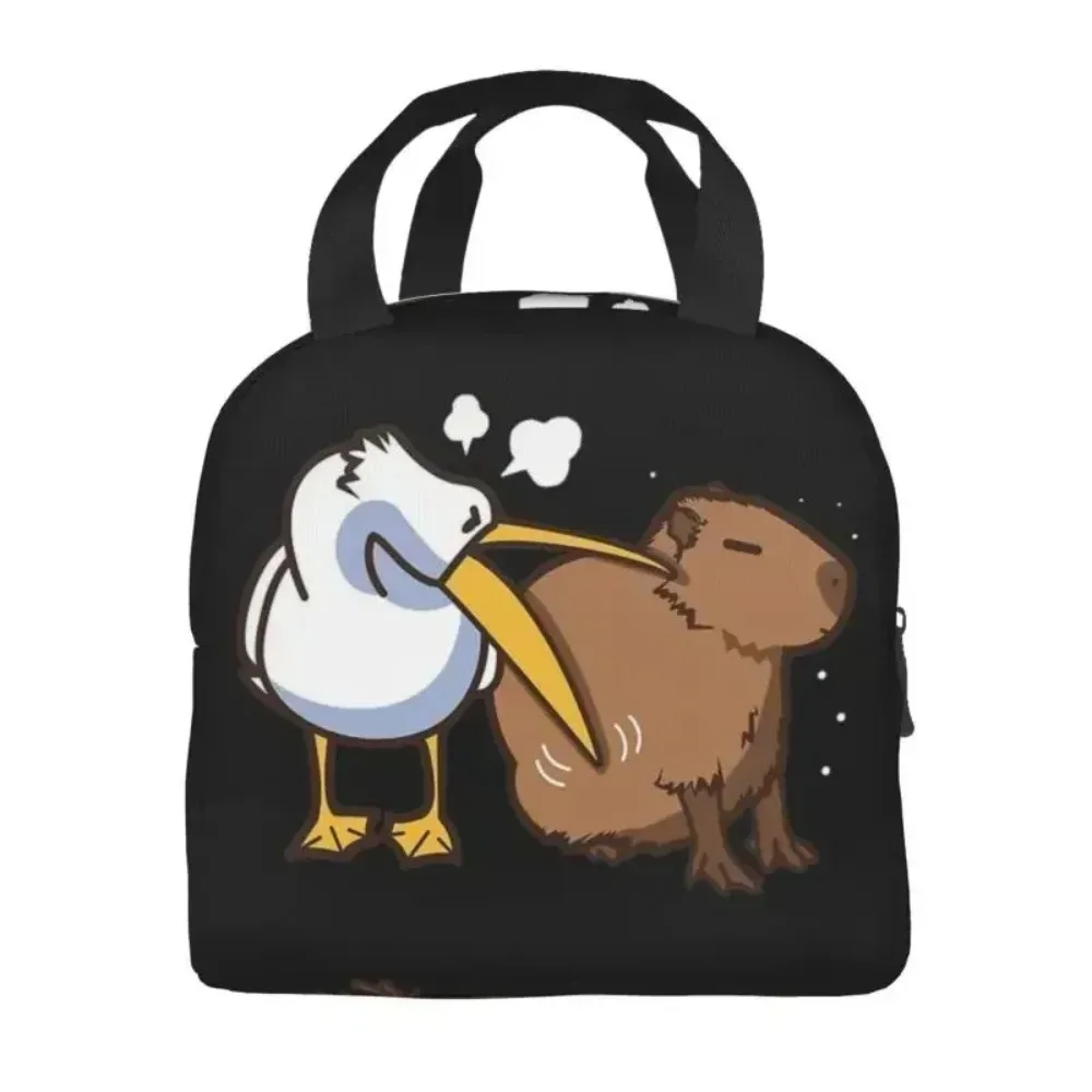 Tries To Eat Capybara Insulated Lunch Bags for Work School Cute Kawaii Meme Leakproof Thermal Cooler Lunch Box Women Children