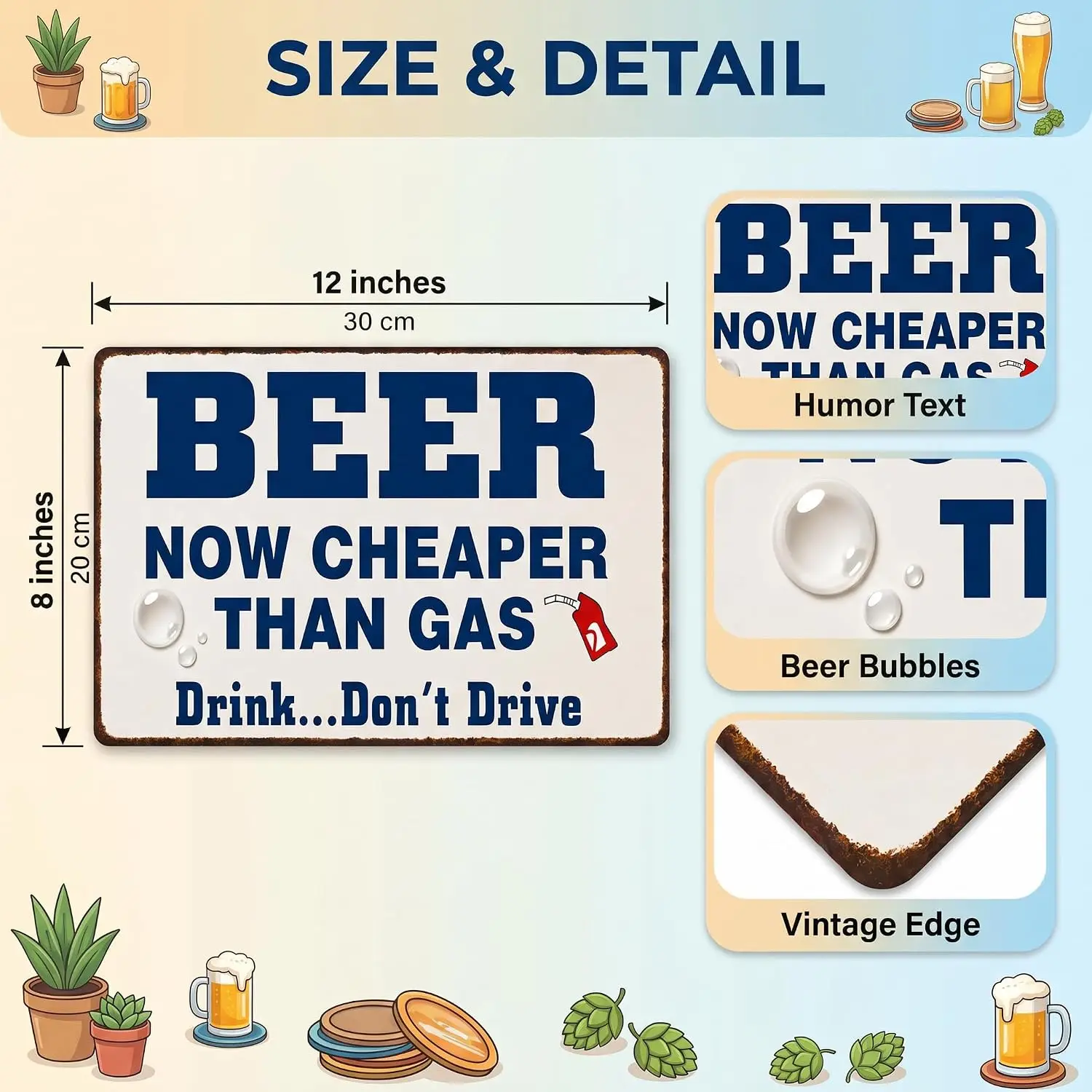 Funny Beer Sign Beer Now Cheaper Than Gas Tin Sign 8x12 INCH
