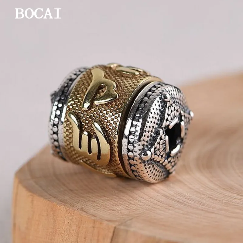 

BOCAI New S925 Silver Retro Simple Six Character Proverbs Rotating Barrel Bead Barrier Bead Accessories Pendant
