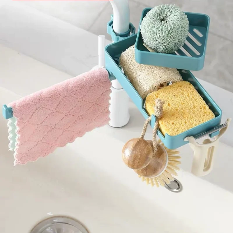 Household Kitchen Supplies Faucet Rack Pool Rag Sponge Drain Rack Creative Double Sink Storage Rack