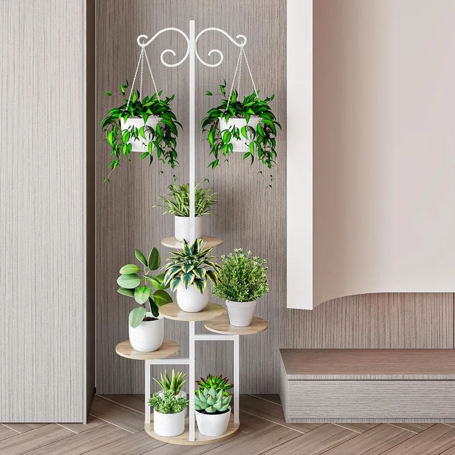 Plant Stand Indoor 5 Tier 8 Potted with hook hanging basket Multiple Flower Pot Holder for Patio Garden Balcony Living Room Cor