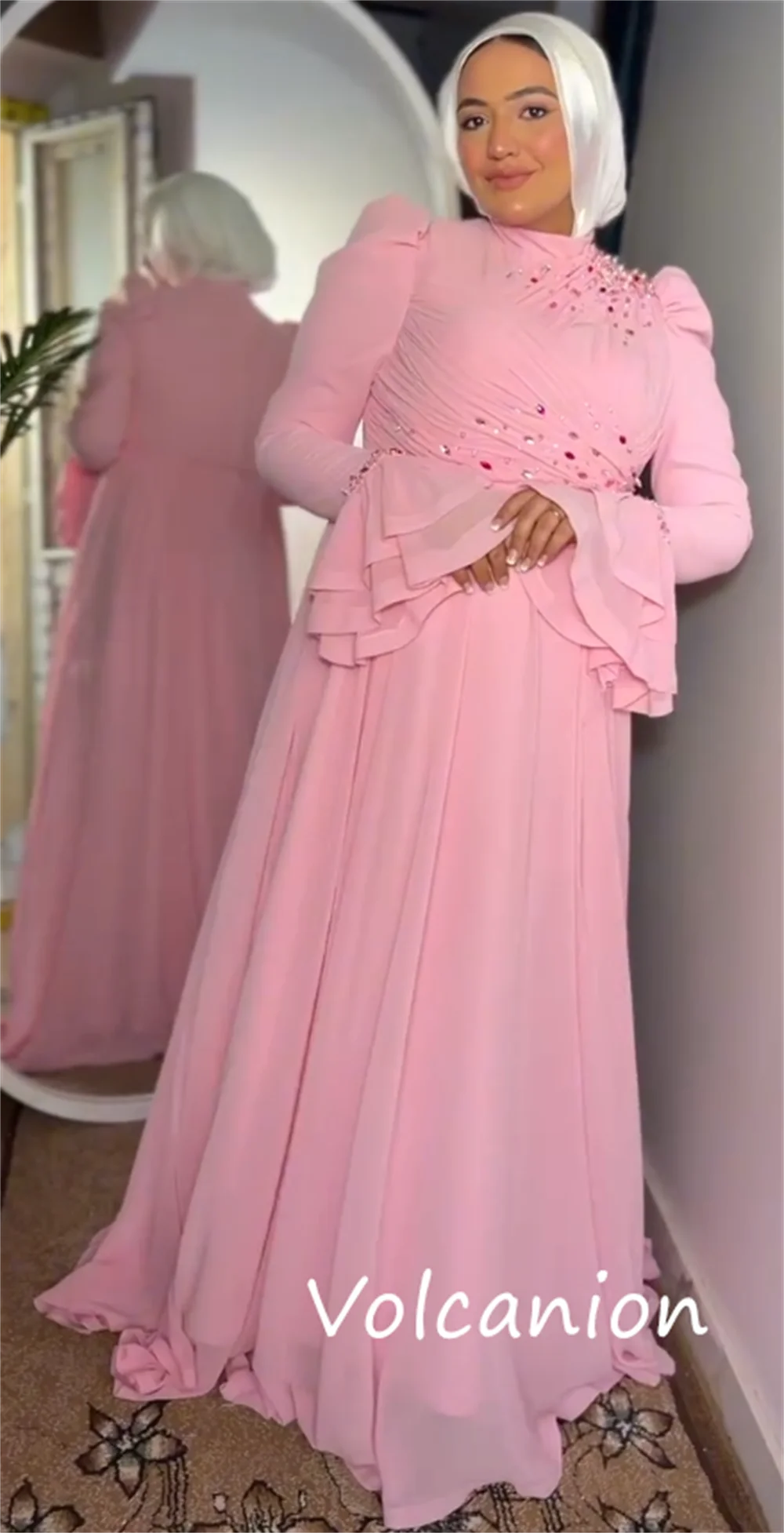 Customized Exquisite Jersey Sequined Pleat A-line High Collar Long Dresses Bespoke Occasion Matching Classic