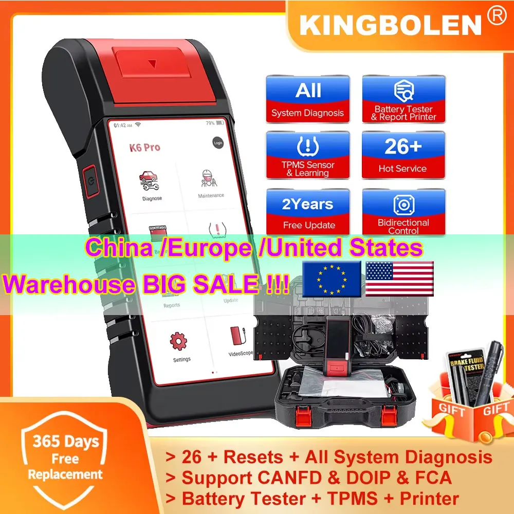 

KINGBOLEN K6 PRO Все системы диагностический инструмент 26+ Сброс Tpms Программа Автомобильный аккумулятор Тестер ECU Кодирование CANFD DOIP FCA OBD2 Сканер