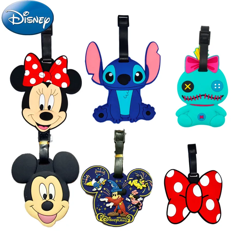 Disney Stitch przywieszka do bagażu podróżnego śliczne myszka Mickey Minnie walizka etui na dowód osobisty zawieszki do bagażu zabawki na prezenty