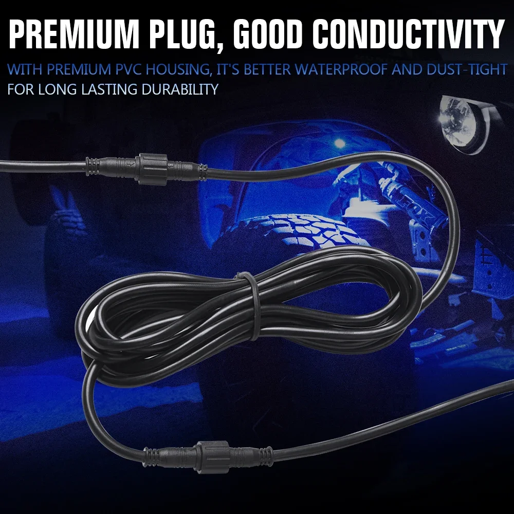MICTUNING 2PCS C110FT Extension Cord Cable Wire Waterproof Wire Connector For 4 and 8 Pods RGB LED Rock Lights Router