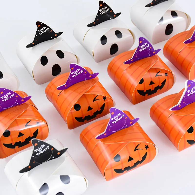 10pcs Halloween Pumpkin Ghost Paper Box Trick Or Treat Snack Candy Gift Boxes Halloween Decoration Kids Favor Gifts