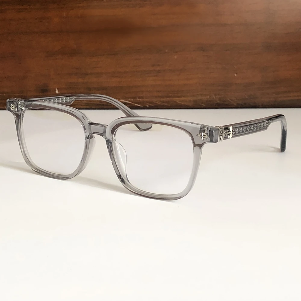 Eyeglasses Glasses Grey Crystal Frame Eyewear  Women Men Acetate Shades/Prescription Glasses