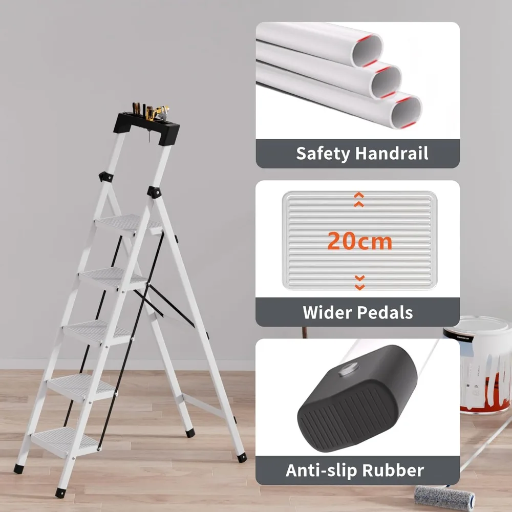 3 Step Ladder, 400lbs Step Stool Foldable with Handle & Anti Slip Pedal, Step Stools for Adults, Portable Sturdy Ladder