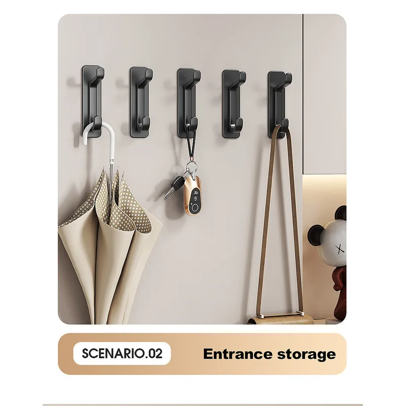 5pcs Wall-mounted Clothes Rack, Multi-functional Hooks, No-drill Installation, Bedroom Storage Rack, Bathroom Door Shelf, Wardro