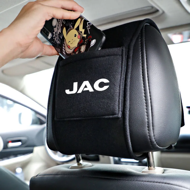 Car Headrest Cover with Phone Pocket For JAC Refine J3 J4 J7 JS2 JS3 JS4 KR1 S2 S3 S4 S5 S7 Vapour T8 car Accessories Decoration