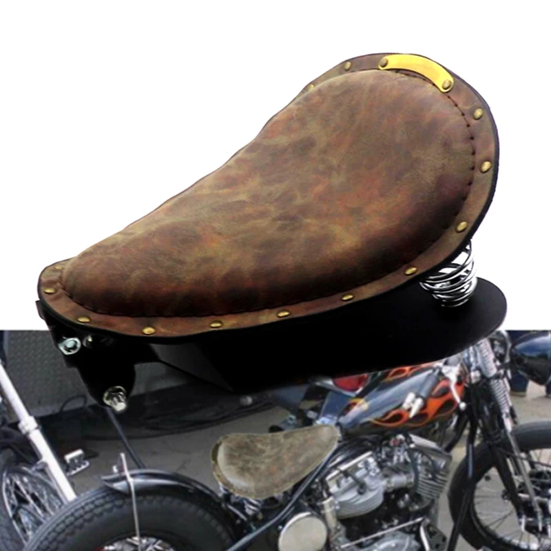 1 SET Motorcycle Retro Leather Solo Seat+3