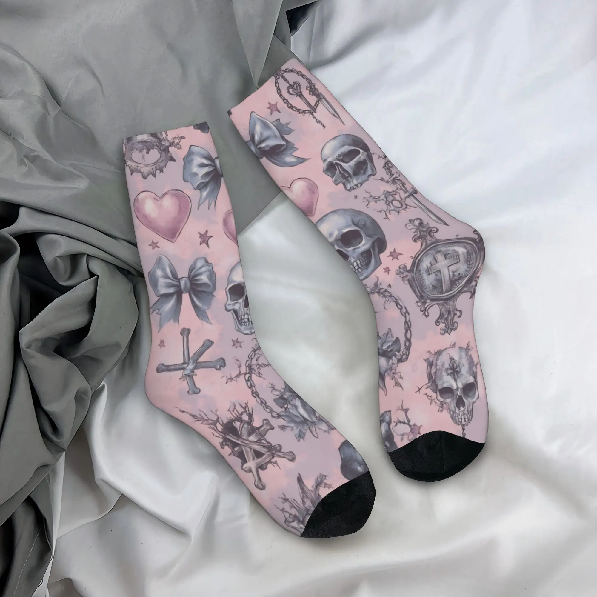 Halloween Gothic Socks Men Women Polyester Funny Happy Witchy Cross Socks Spring Summer Autumn Winter Middle Tube Socks Gift