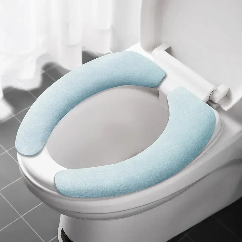 Universal Toilet Seat Cover Soft WC Paste Toilet Sticky Seat Pad Washable Bathroom Warmer Seat Lid Cover Pad Cushion Solid Color