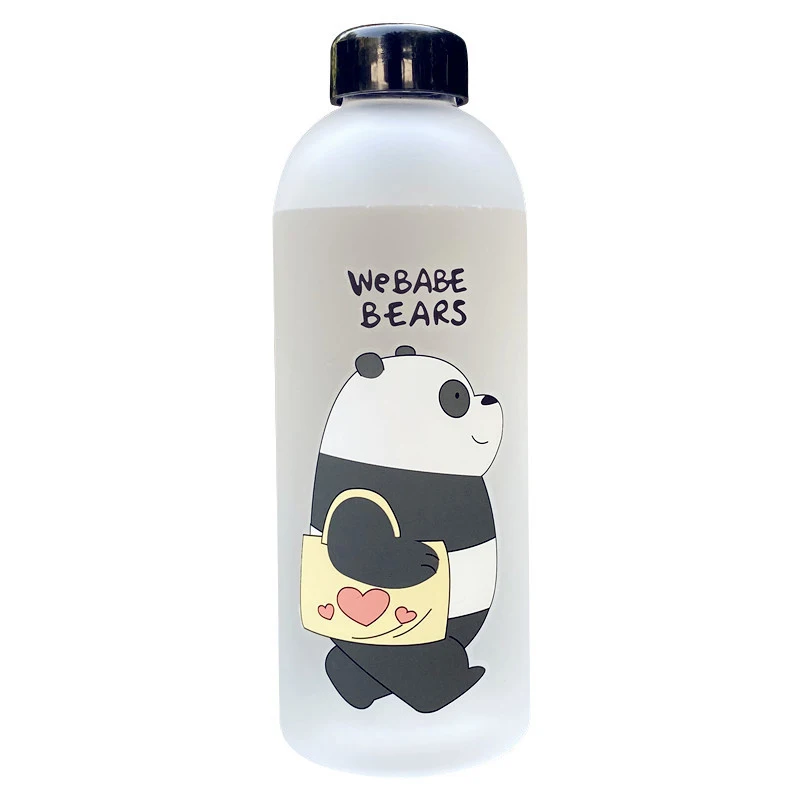 1000ml Cutest Water Bottle Panda Bear Frosted Glasses with Lid and Straw Cartoon Bottle Leak-Proof Drinks Protein Shaker