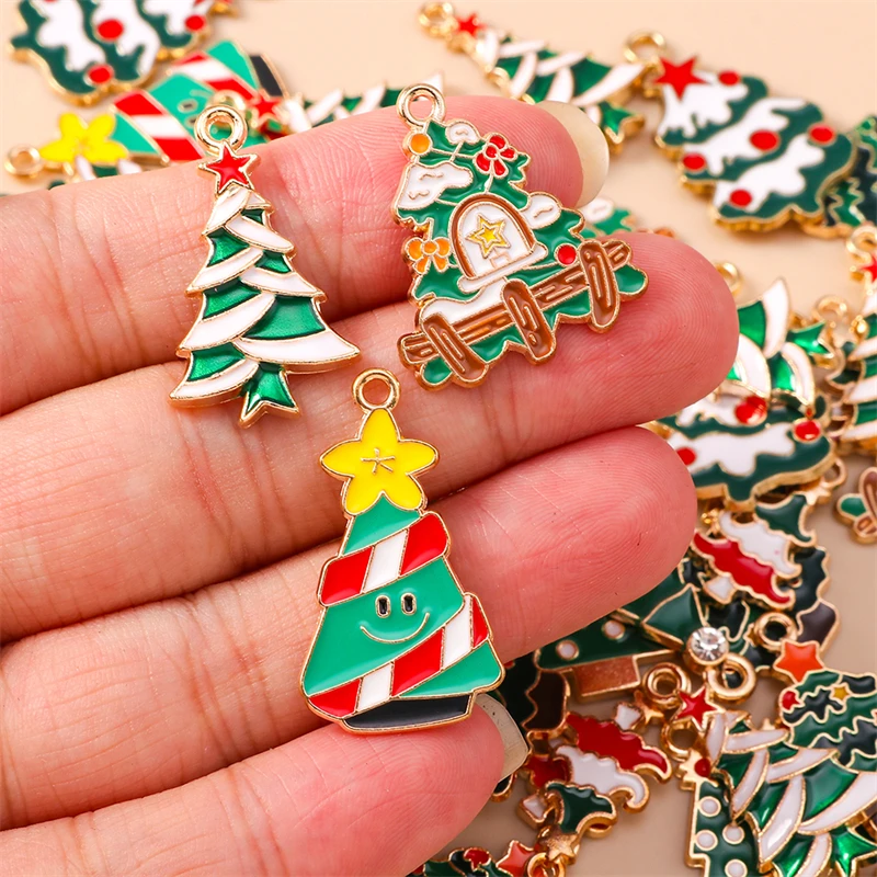 20 Stück gemischte niedliche Emaille-Weihnachtsbaum-Anhänger für die Schmuckherstellung, Tropfenohrringe, Halsketten, Armbänder, DIY-Bastelzubehör – Detail 2