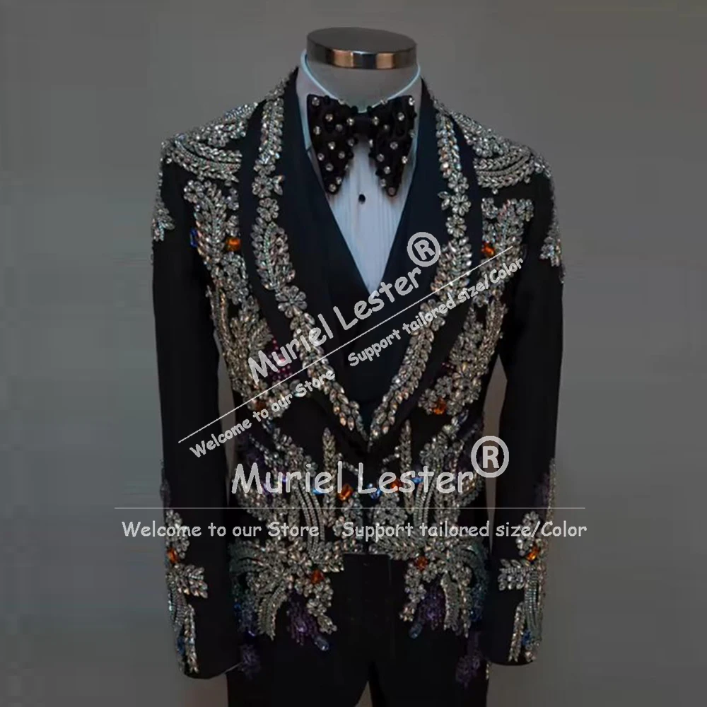 

Изысканные мужские костюмы с кристаллами и стразами, комплекты из 3 предметов, приталенные свадебные пиджаки для жениха, индивидуальные смокинги для вечеринок, rajes para hombre