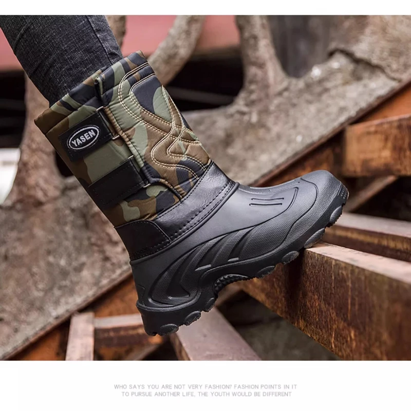 Waterproof Outdoor Fishing Shoes with Ice Grip, Anti-Slip Snow Boots for Men Women, High Top Cold Weather Work Boots