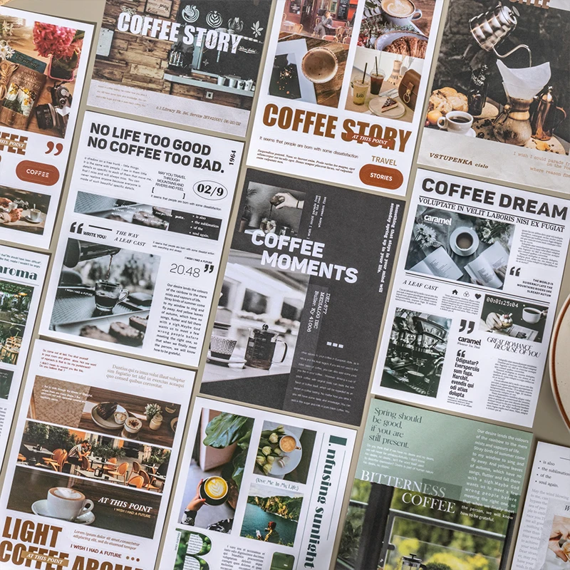 20 pcs Large Size Vintage Coffee Magazine Material Paper Aesthetic Material Book Retro Scrapbooking Journaling Decor Stationery