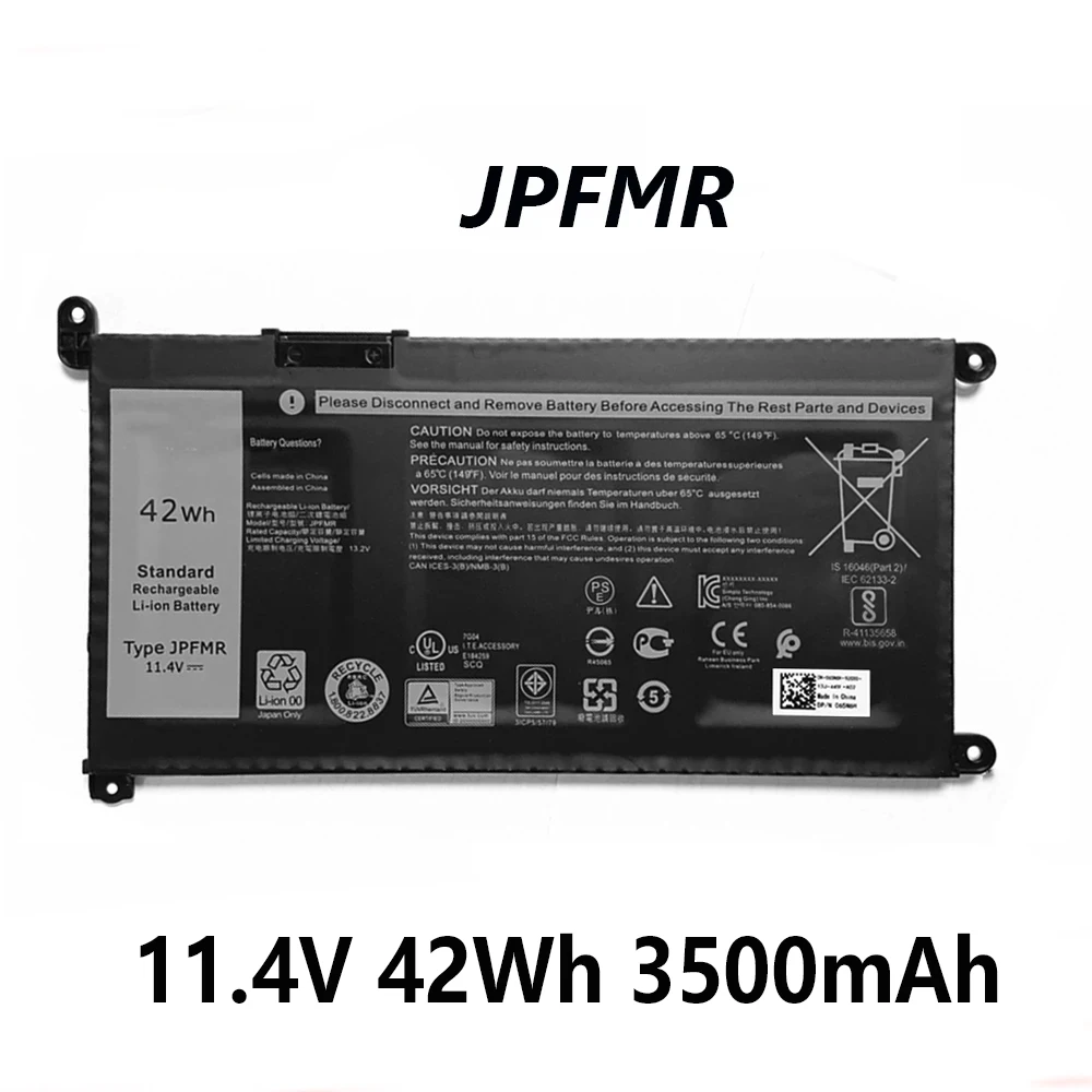 JPFMR 11.4V 42Wh 3500mAh Laptop Battery For Dell Chromebook 3100 3400 3100 2-in-1 Inspiron 14 5000 15 5000 Series