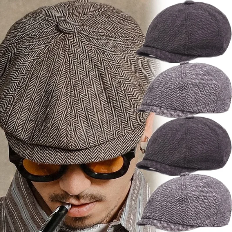 Fashion Retro Men Berets Hat Autumn Winter Vintage Herringbone Octagon Caps Casual Pumpkin Hat Gatsby Flat Cap Hip Hop Berets