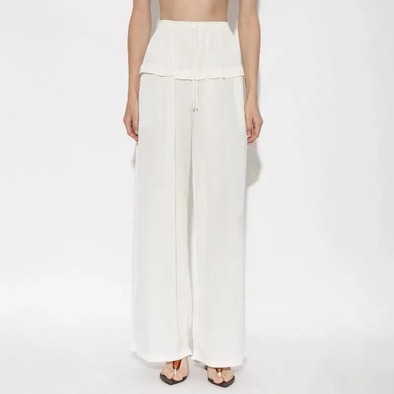 Women's Ruffled Wide-Leg Pants, Classic Drawstring Waist Casual Pants, High-Quality Versatile Straight-Leg Pants, 2026, New y2k