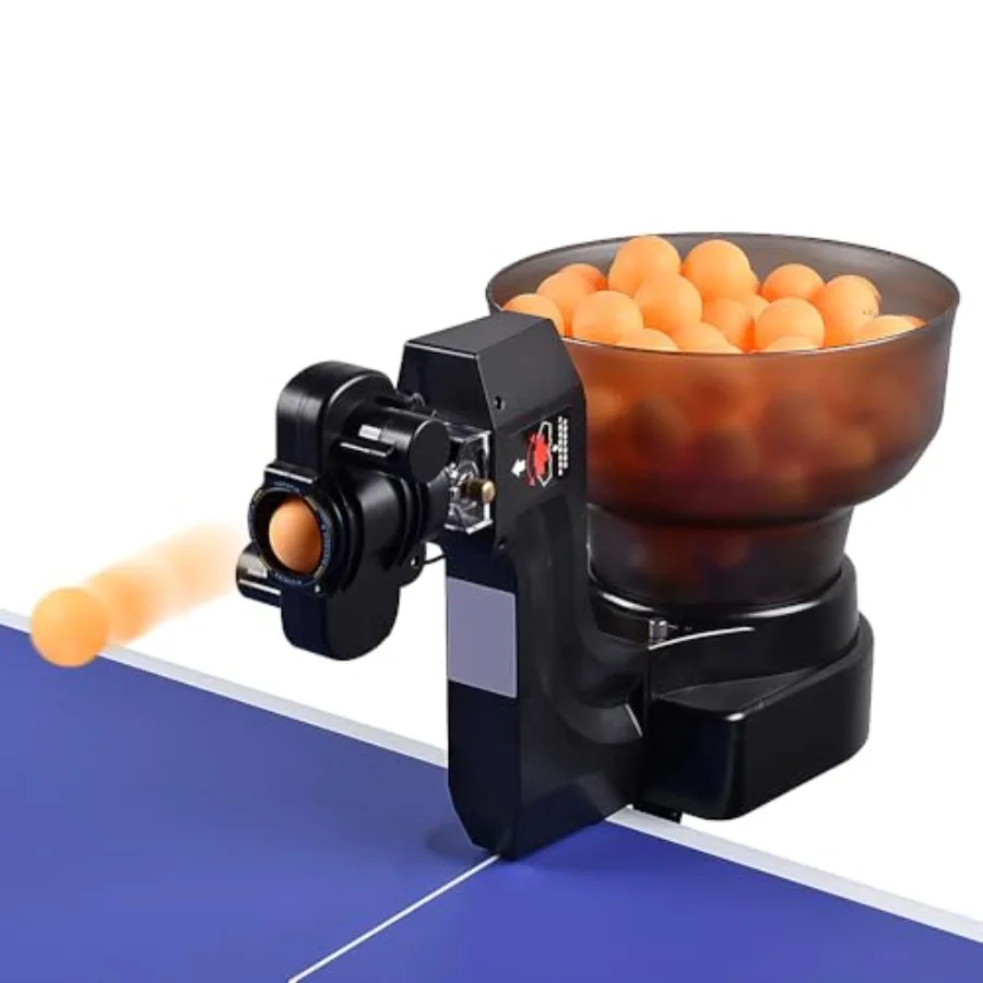 Table tennis training robot HP-07 for indoor table use ABS plastic body black-gray color 50-ball auto-feed and adjustable spin/