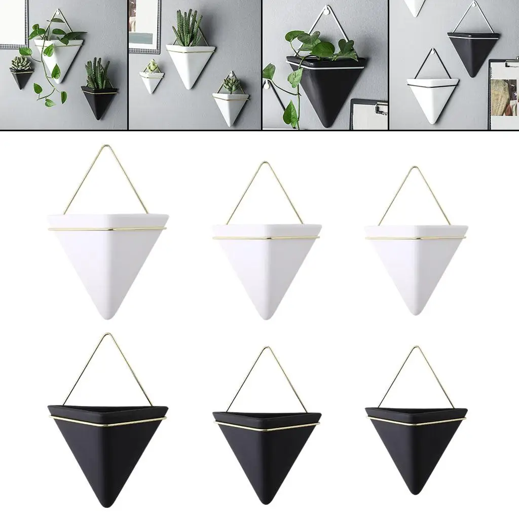 Triangle Ceramic Hanging Planter, Indoor Outdoor Planter, Home Decor for Flower