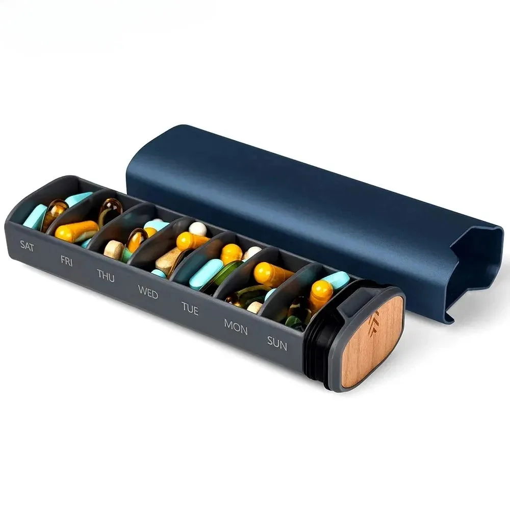

7 Day Weekly Pill Organizer - Premium Stylish Aluminum and Large Capacity Pill Box for Supplements, Pills, Vitamins and Medicine