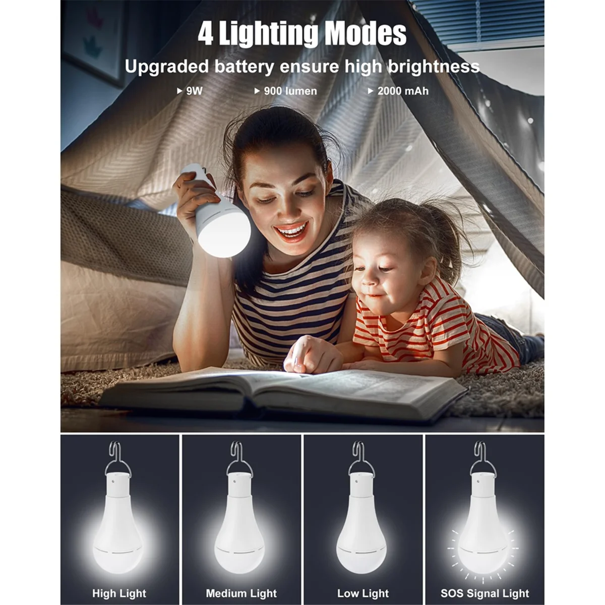 USB Rechargeable Light Bulb, Battery Backup Emergency Light Bulb for Home Power Outage, Hanging LED Light Bulb,4 PCS