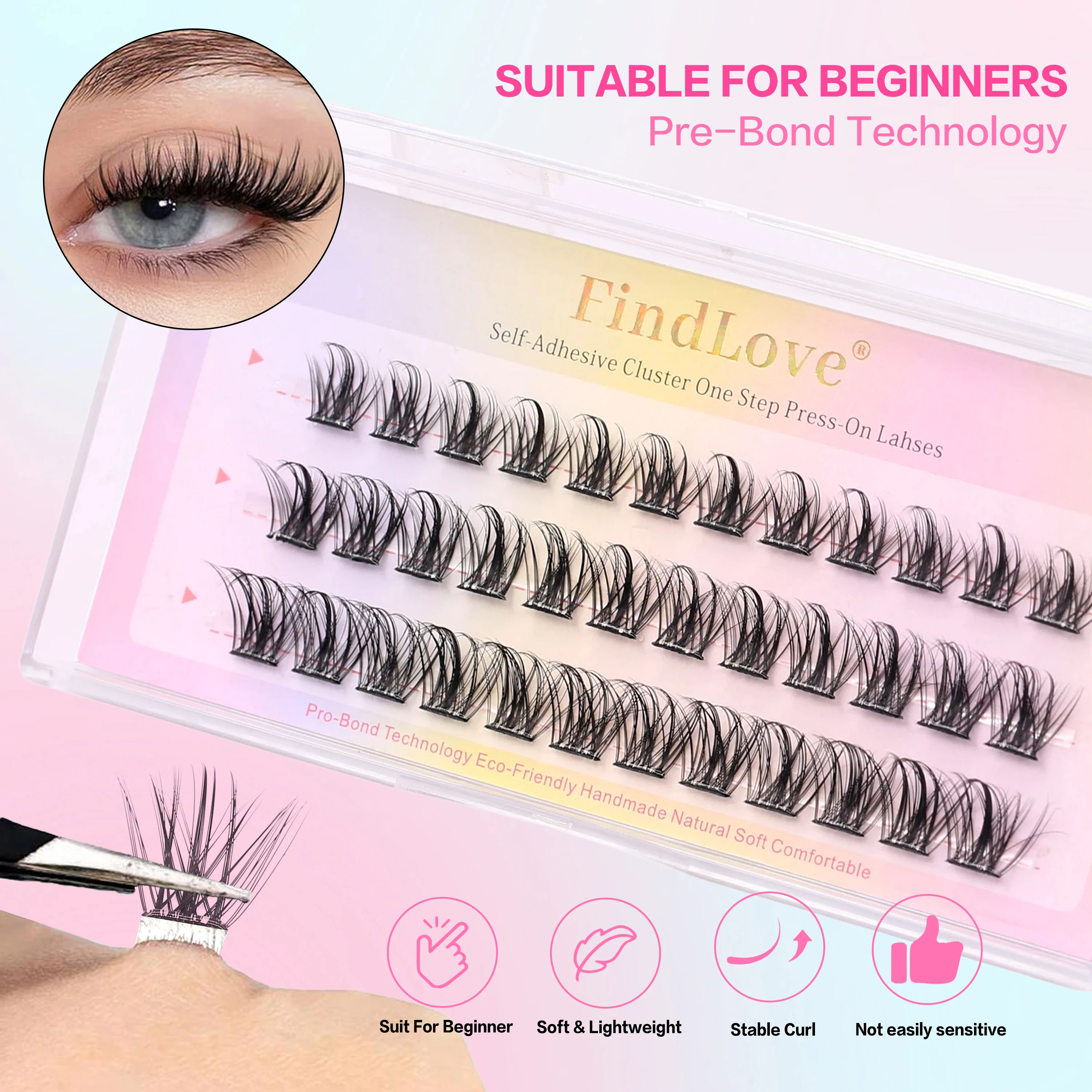 Popularne, ręcznie robione rzęsy na klej, technologia Pre-Bond, długotrwałe, gęste, styl 3D, wodoodporne, bez potrzeby użycia kleju.