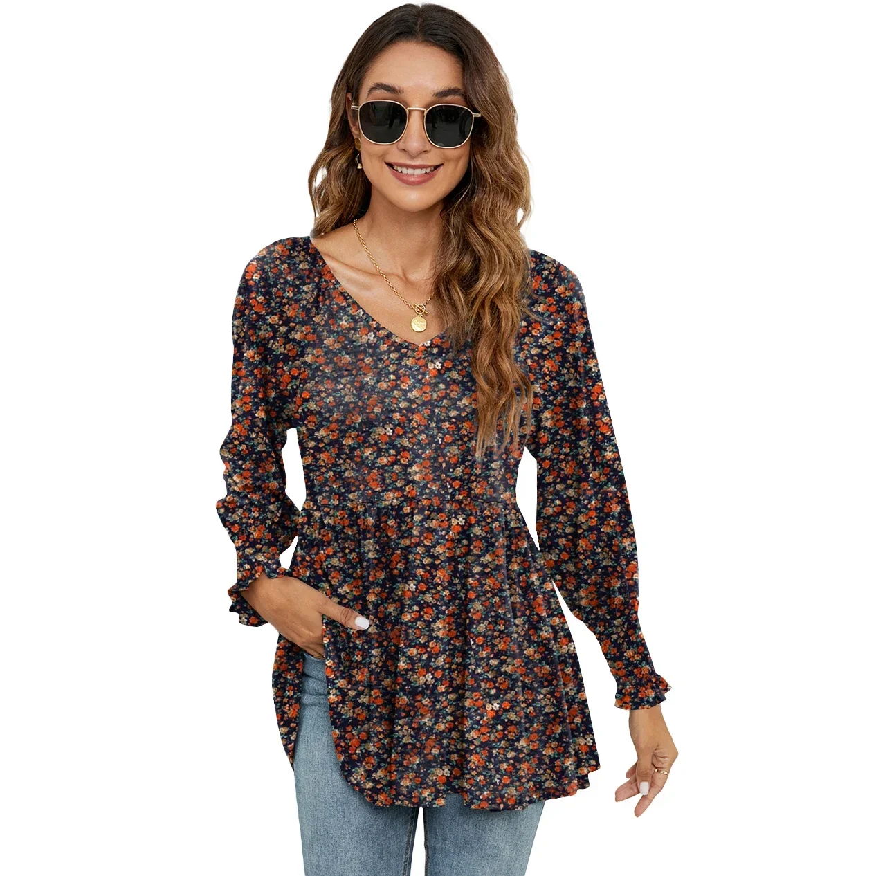 

Fashion Woman Blouse Shirts for Women Stylish Long Sleeve Loose Fit Floral Red Pink Casual Female Tops Women's Autumn Clothing