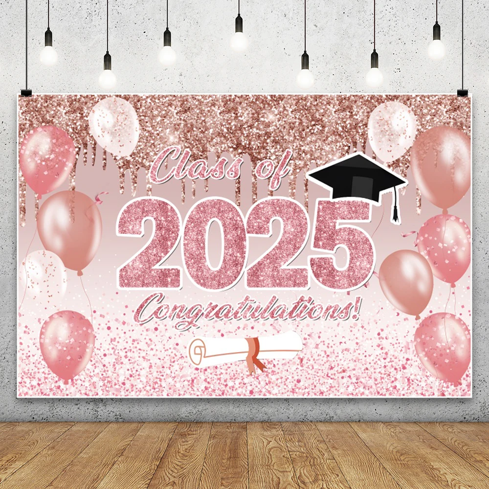 مبروك خلفية تصوير غراد ، ديكور بالونات لامع ، ذهبي وأزرق ، قبعة البكالوريوس ، حفلة التخرج ، خلفية تصوير ضوئي