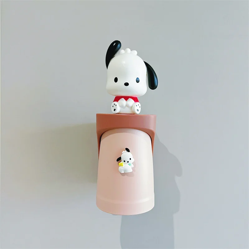 Sanrio Kawaii Cinnamoroll Washing Cup Kuromi Pochacoo Cartoon Children\'s Wall Mounted Magnetic Toothbrush Cup with Storage Space