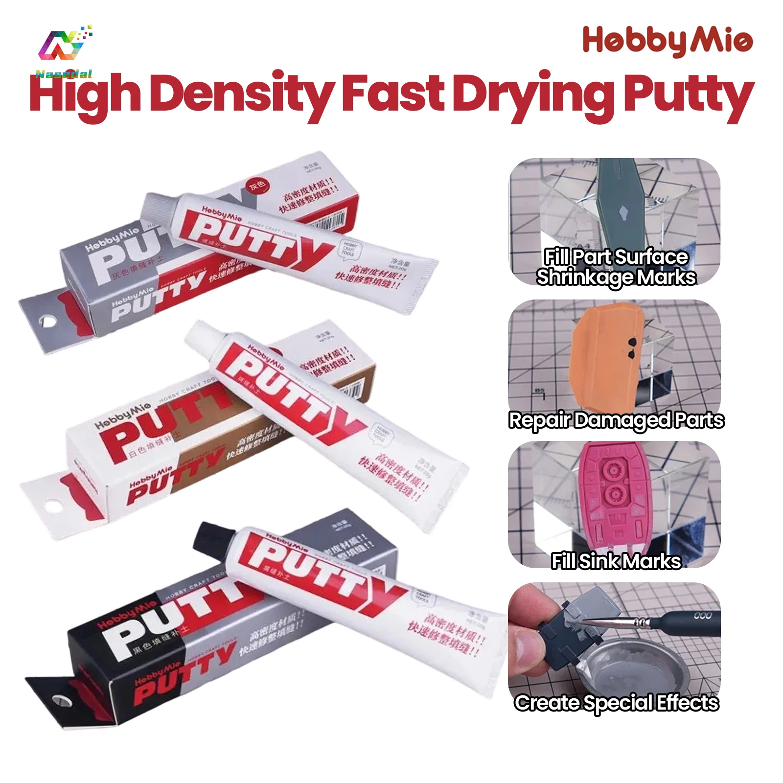 HOBBY MIO 20g High Density Fast Drying Model Putty Black/ White/Grey for Gundam Military Model Gap Filling Repair DIY Hobby Tool