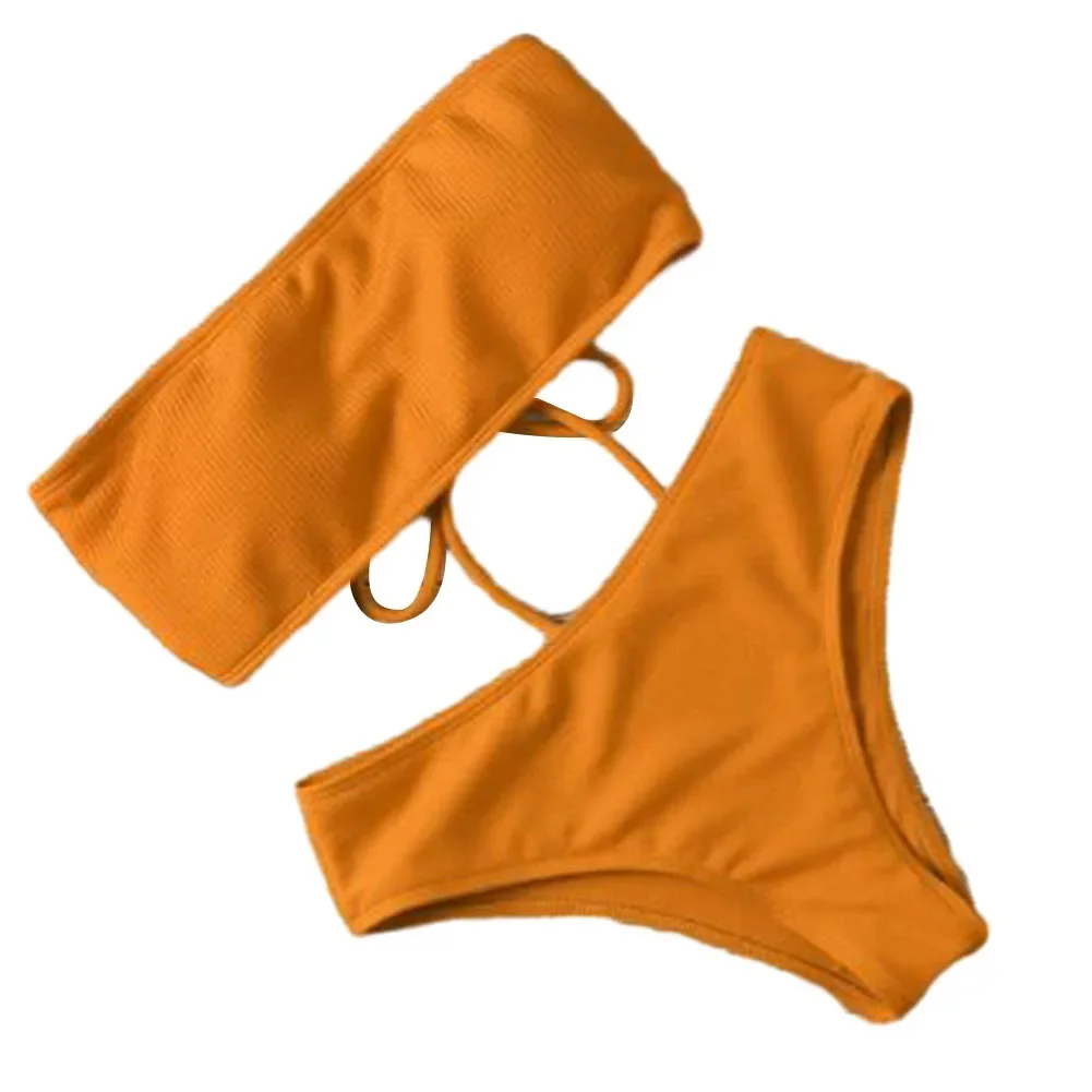 Conjunto de Bikini para mujer, traje de baño para vacaciones, piscina, Regular, Sexy, ligero, elástico, Color sólido, traje de baño de dos piezas