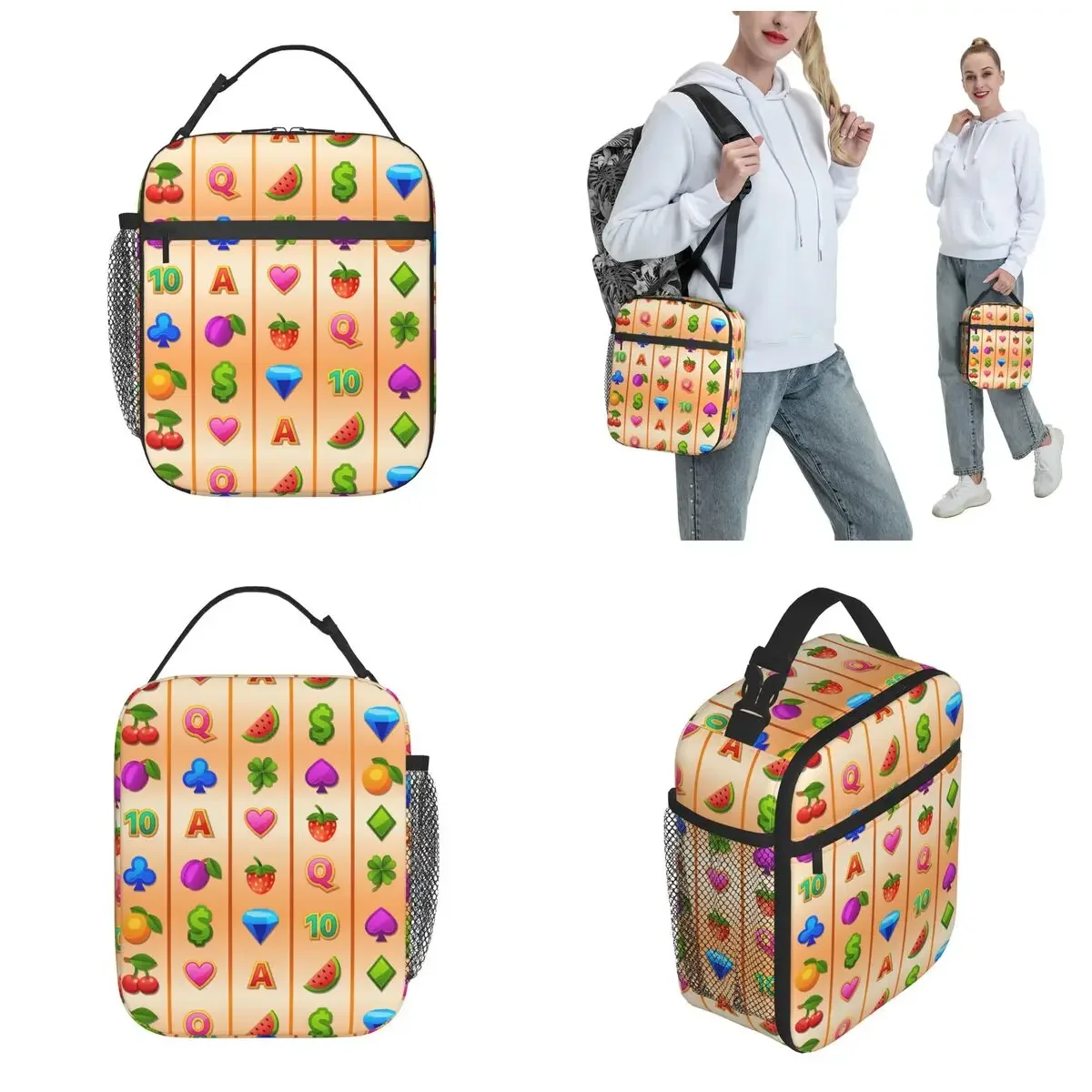 Gambling Luck Casino Slot Machine Game Merch Insulated Lunch Bag Travel Gamble Fruit Food Box New Cooler Thermal Lunch Box