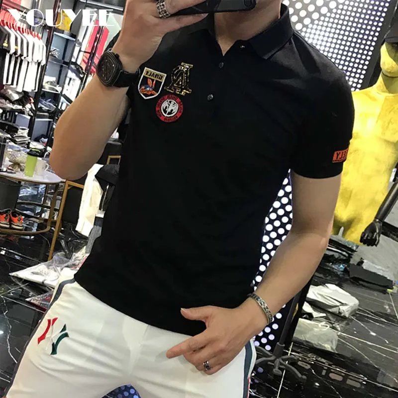 Men’s Polo Shirt Lapel Fashion Logo Letter Sequins Embroidery Short Sleeve Personality T-shirt 2023 Summer New Male Tees Clothes