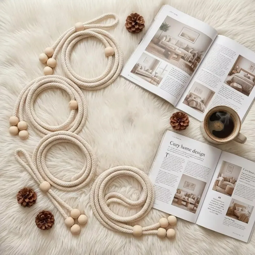 2pcs Wooden Bead Curtain Tiebacks Adjustable Length Durable Beads Curtain Holders Versatile Easy Install Bead Curtain Tiebacks