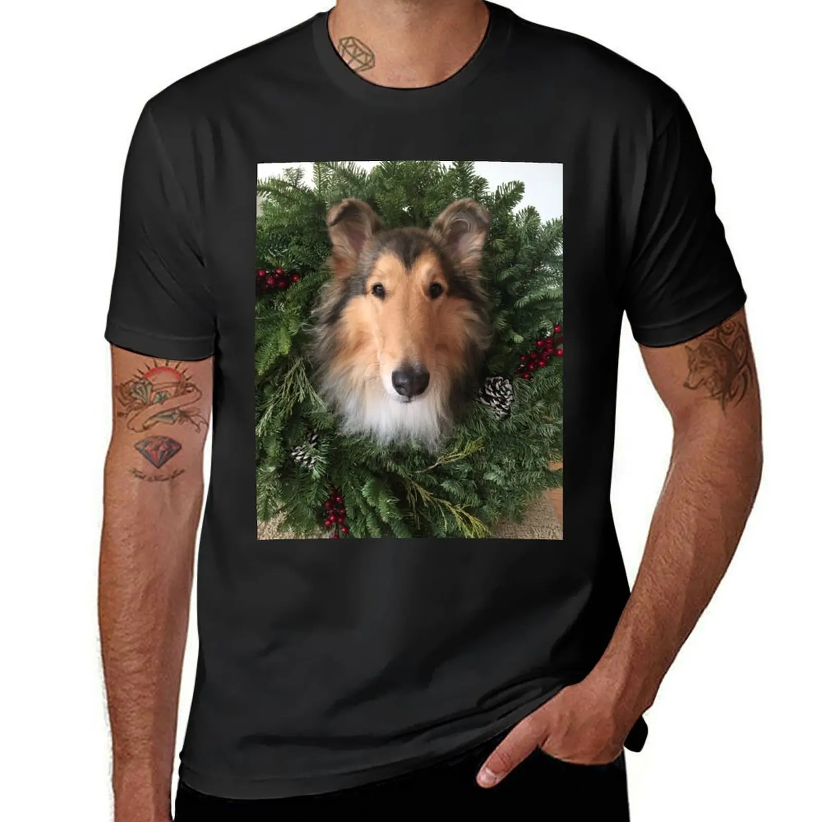 

Rough Collie Christmas Wreath T-Shirt new gifts and t-shirts blue lock T-shirts man t shirts men